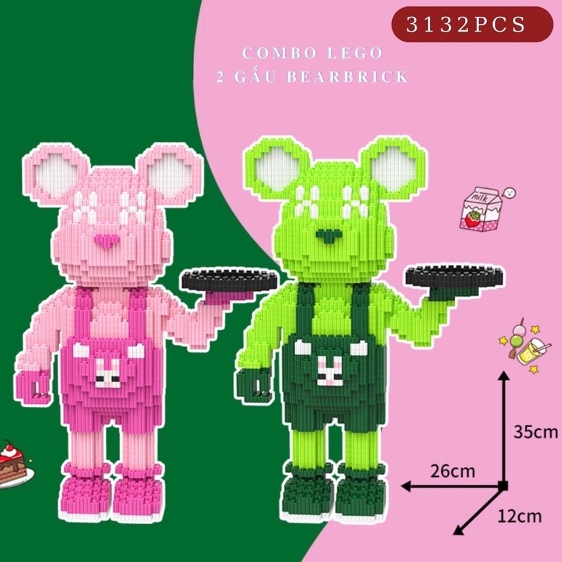Set 2 Bộ Mô Hình Gấu Bearbrick Size To 35cm Tặng Kèm Búa Hàng Haicaipin