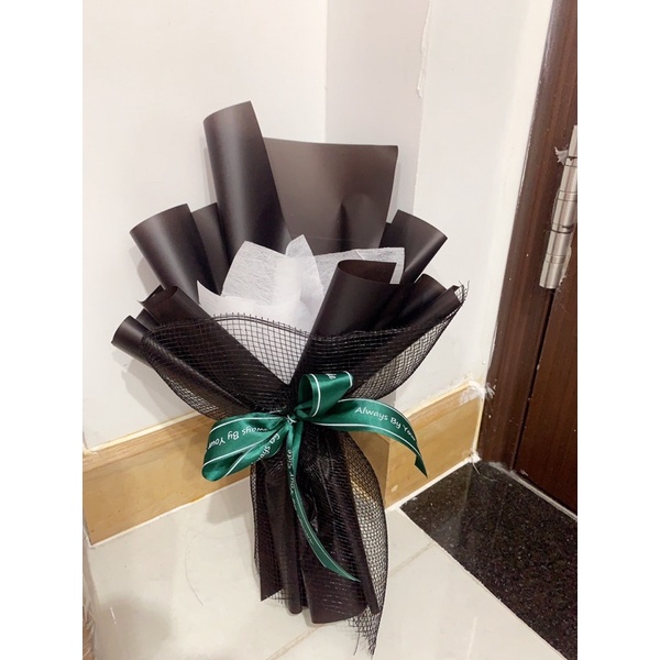 Cốt hoa 1 bông gói giấy đen mix lưới đen