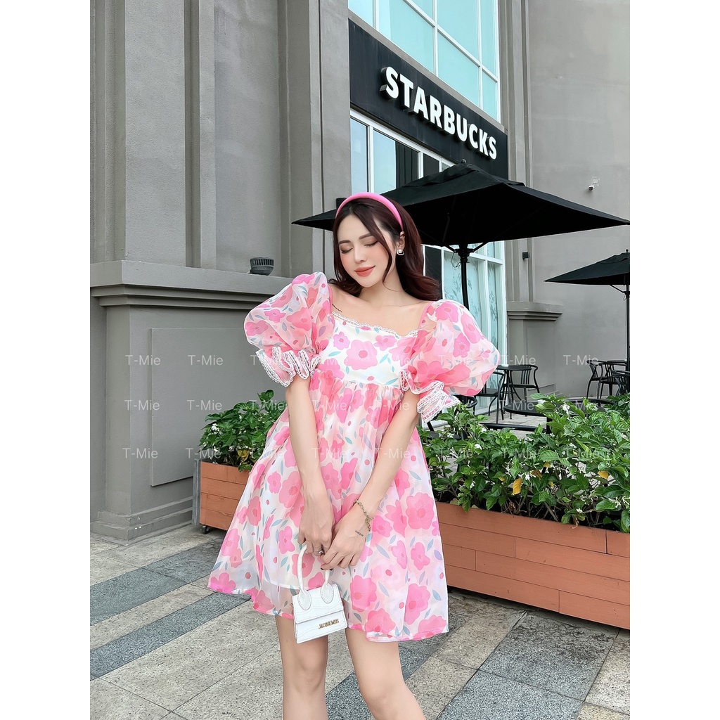 T-Mie | Đầm Bầu Quảng Châu Tay Phồng Form Babydoll Tiểu Thư Siêu Sang Chảnh Công Sở Đi Tiệc Đẹp