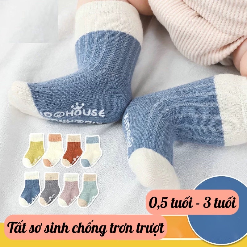 Set 5 Đôi Tất Trẻ Em Tất Cho Bé KID HOUSE Cotton Chống Trơn Trượt Cho Bé Trai, Bé Gái Đi Cực Xinh SS3