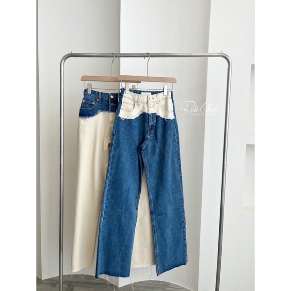 Quần Jean Xuông Pha Màu