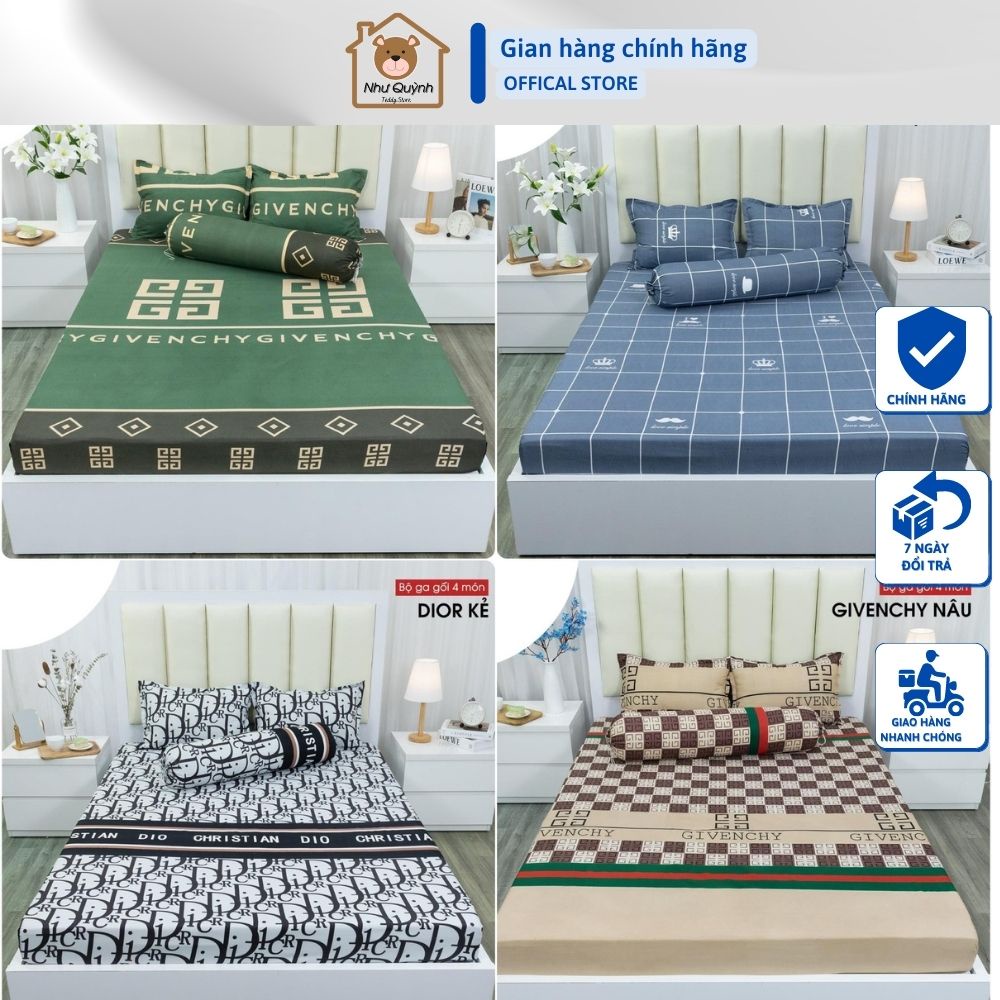 (4 món)Bộ ga gối drap giường poly, ga trải giường + 2 vỏ gối nằm +vỏ gối ôm đơn giản m6 m8 2m2 Như Quỳnh Bedding