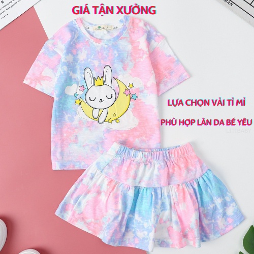 Đồ bộ bé gái, bộ cộc tay bé gái thun cotton, chân váy kèm quần lót đùi chất vải phù hợp làn da bé yêu