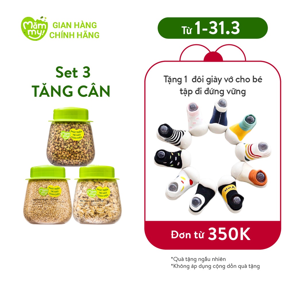 Set 3 hạt ăn dặm tăng cân hữu cơ Mămmy: yến mạch, diêm mạch, kiều mạch, 80g-120g