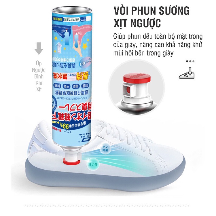 Bình Xịt Khử Mùi Hôi Chân Hôi Giày 260ml Hạn Chế Mồ Hôi, Kháng Khuẩn - Chai xịt giày dép khử mùi hôi Nano Bạc