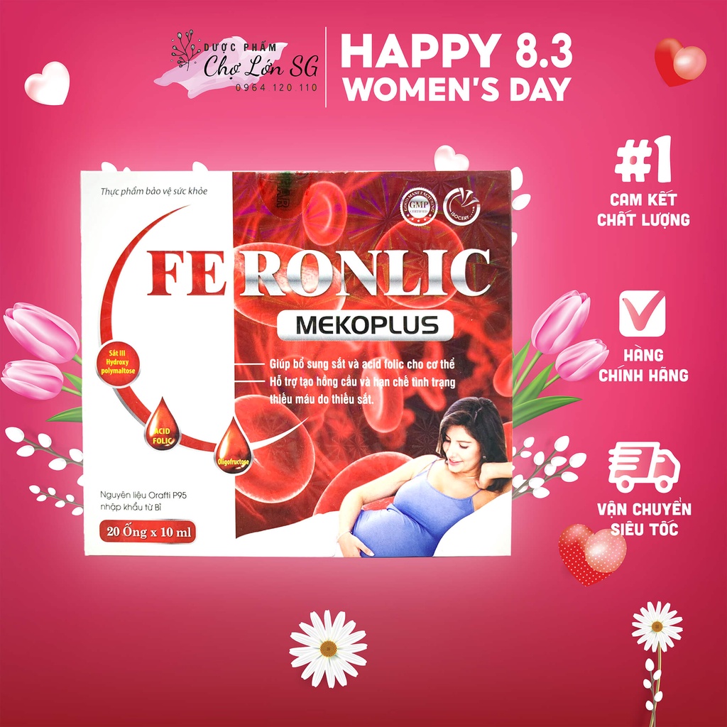 [CHÍNH HÃNG] Siro sắt ống FERONLIC (Fe Ronlic) Mekoplus hỗ trợ tạo hồng cầu, hạn chế tình trạng thiếu máu - Hộp 20 ống