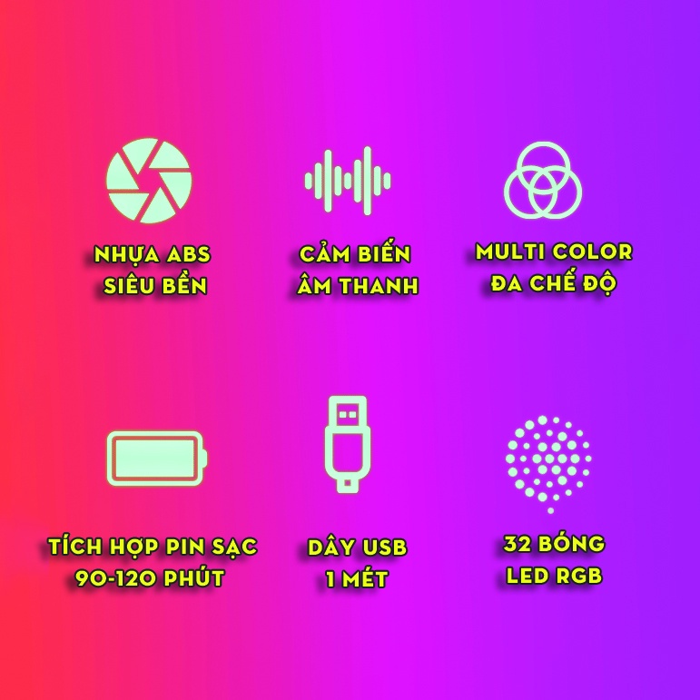 Thanh LED RGB nháy theo nhạc tiktok RGB 32 đèn HOẢ TỐC 1H