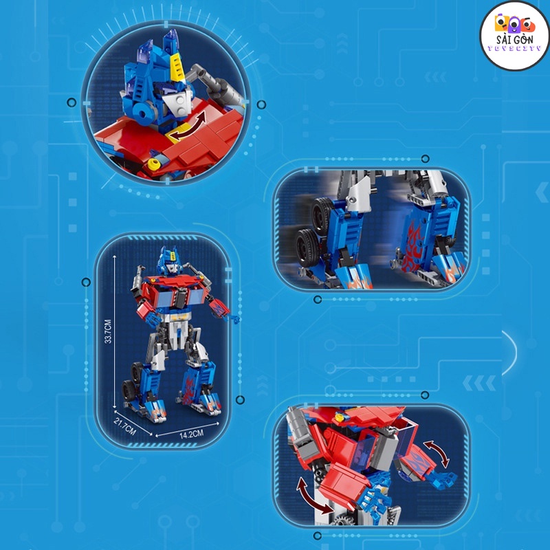 Đồ Chơi Lắp Ráp Kiểu LEGO Mô Hình ROBOT Optimus Prime, Crimson Transformer Điều Khiển Từ Xa RC 15036-38 Với 1000+PCS