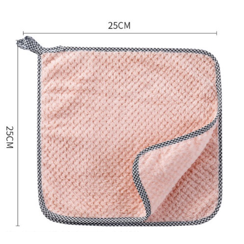 Khăn Bông Viền Bo Lau Bếp, Lau Tay, Lau Chén Bát 2 Mặt Có Lỗ Treo (25x25cm)