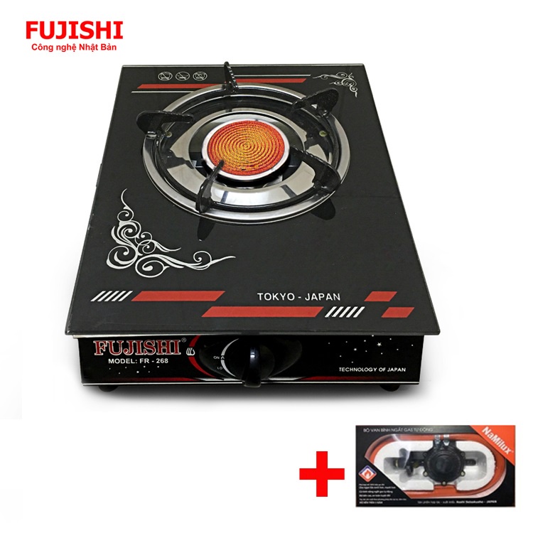 COMBO Bếp gas đơn hồng ngoại mặt kính FUJISHI FR-268-IHN + Bộ dây van ngắt gas tự động NAMILUX - Dùng bình gas lớn