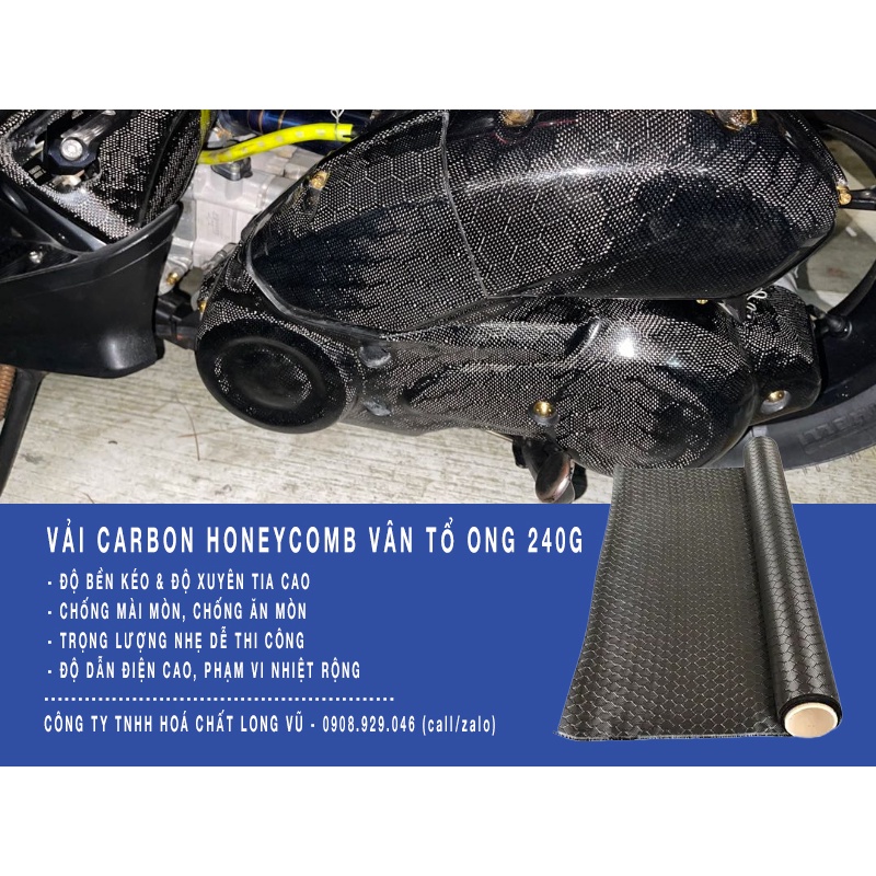 Vải Carbon Fiber 3K Vân Tổ Ong HoneyComb Dán Ốp Đúc Carbon Phụ kiện nội thất Ô tô, Xe Máy