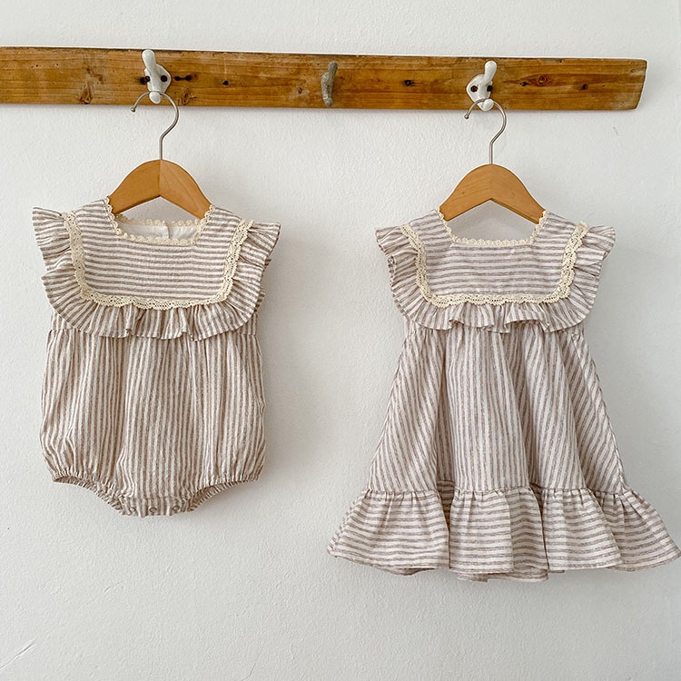 Body Suit Và Váy Sọc Nâu Cánh Tiên Dành Cho Cặp Chị Em