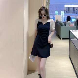 Đầm đen phối trắng nhúng eo (kèm hình thật)