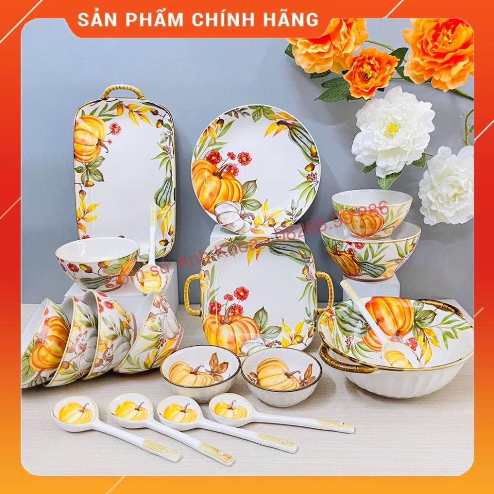Siêu Sale Chén Dĩa Dễ Thương Đĩa Sứ Set Bát Đĩa Decor Bát Ăn Cơm Chén Sứ Đẹp Bộ bát đĩa Bí Ngô Cực Xinh Yêu Cho Gia Đình