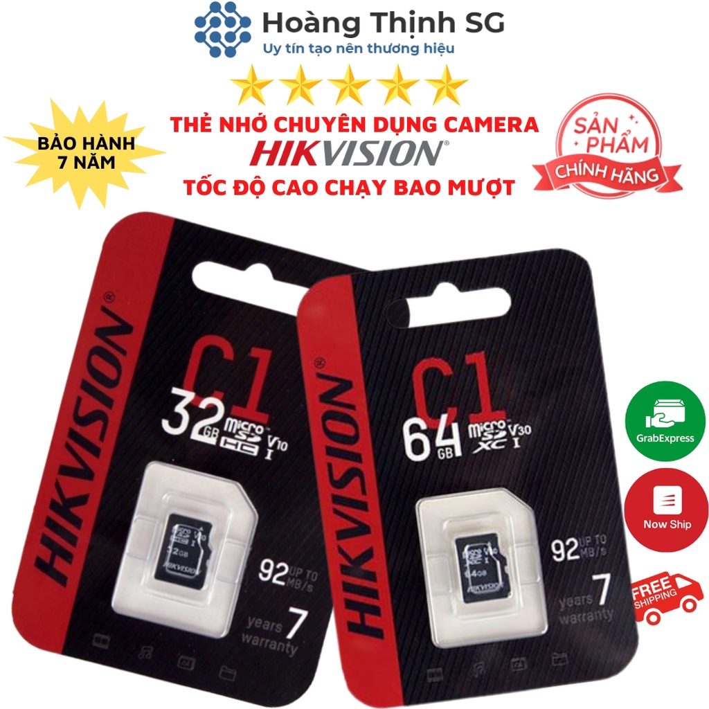 Thẻ nhớ 32GB 64GB microSD Hikvision tốc độ 92MB/S class 10, thẻ nhớ 64GB microSD cho camera - Hàng chính hãng