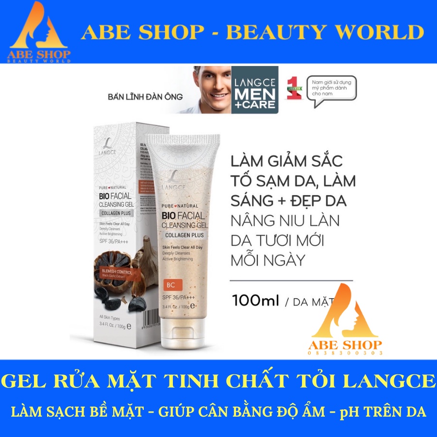 GEL RỬA MẶT SINH HỌC COLLAGEN+ ĐẸP DA - TỎI ĐEN 100ml LANGCE MEN dành cho NAM