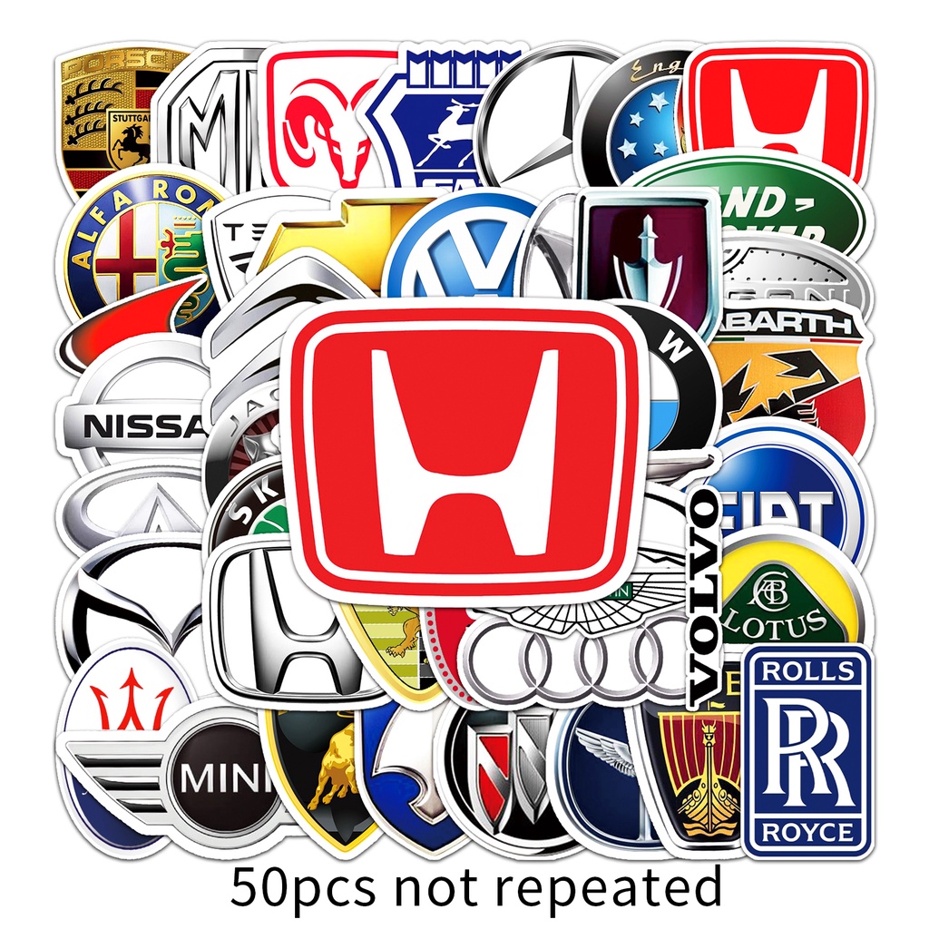 Bộ 50 Miếng Dán Trang Trí Xe Hơi / Mô Tô Họa Tiết Vui Nhộn Chống Thấm Nước DIY