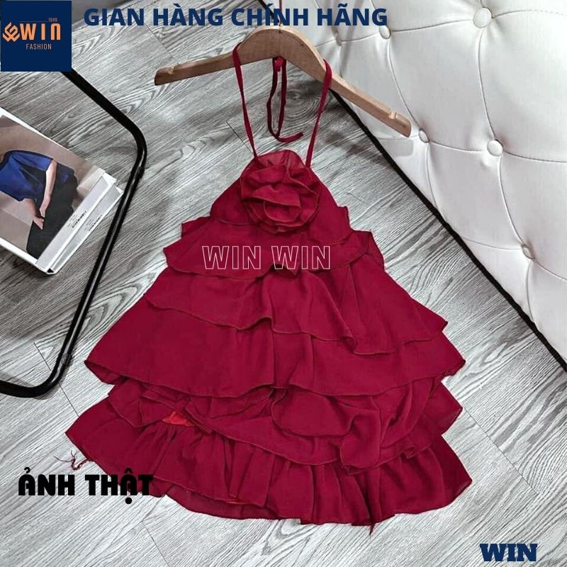 Set Bộ Áo Voan Cổ Yếm Đính Hoa Bèo Tầng Phối Chân Váy Thời Trang Cực Xinh, Áo Voan Kèm Chân Váy Bèo Tầng Điệu Đà - WIN