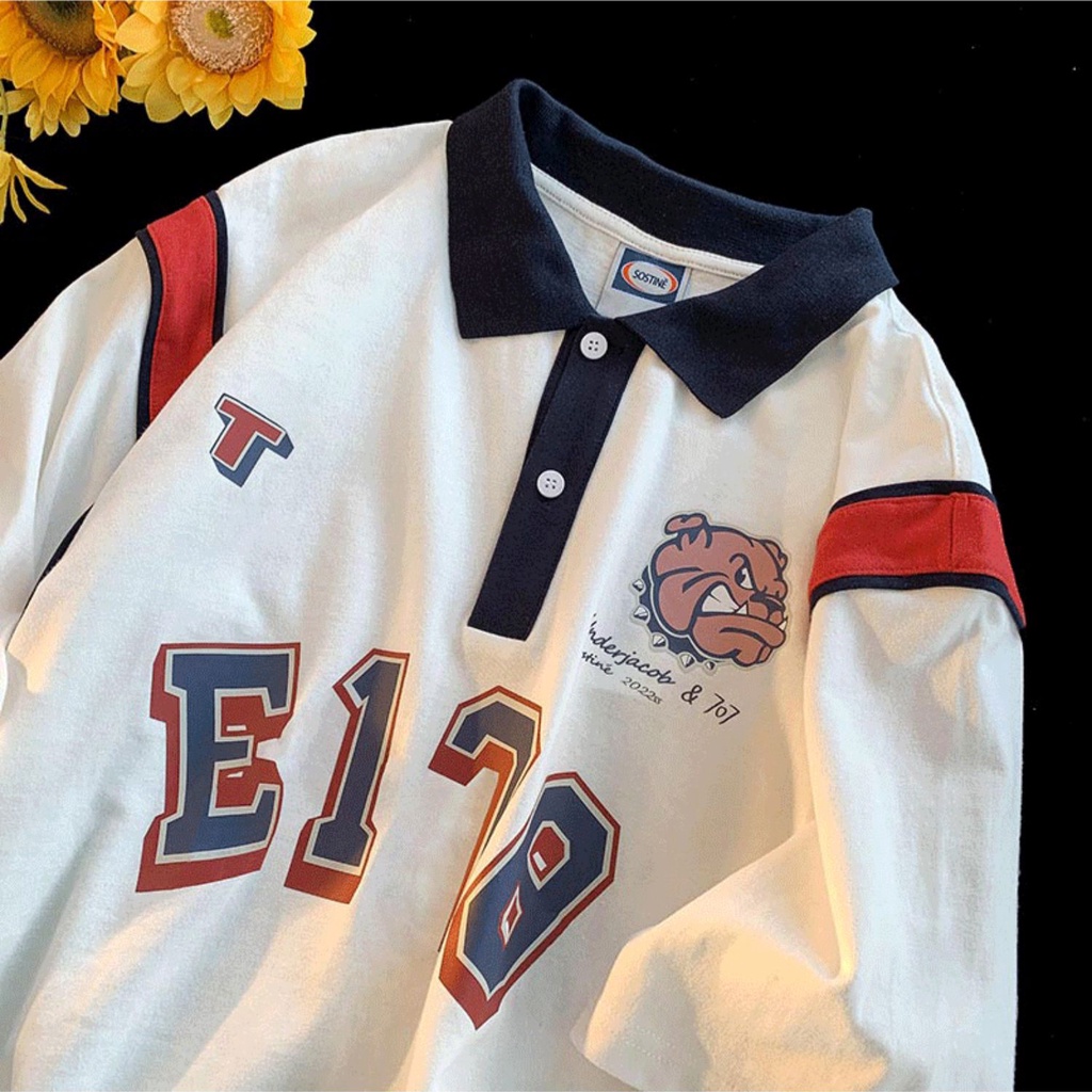 Áo thun polo unisex E178 tay lỡ form rộng - REW shop - áo cổ bẻ nam nữ chất cotton khô