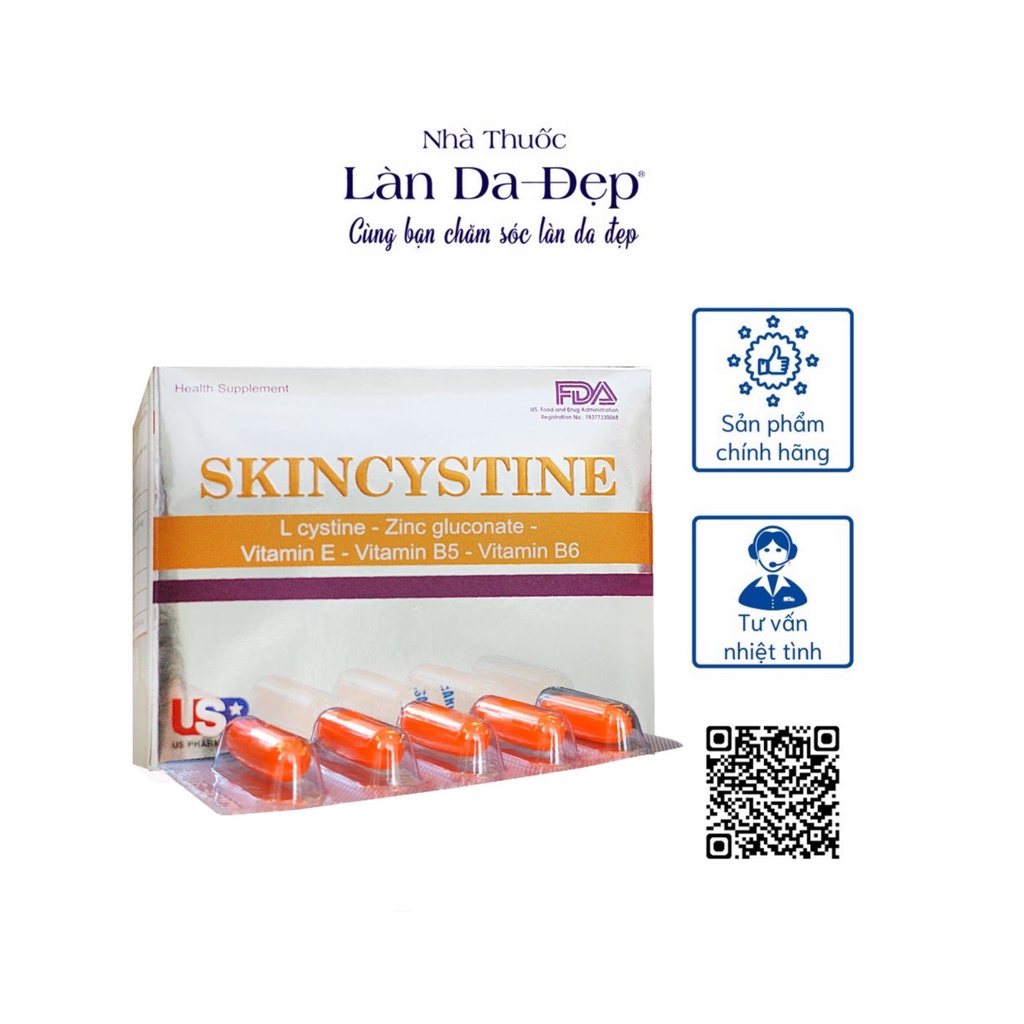 Skincystine Viên uống hỗ trợ mụn, sáng da, giảm rụng tóc