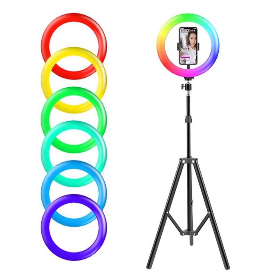 Đèn LED Ring RGB sáng tạo Lives tream 26cm Soft Ring Light chụp ảnh quay video - Max 6000K điện 12V