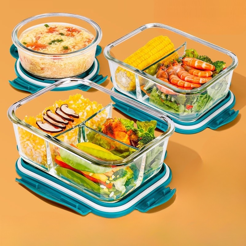 Hộp cơm thủy tinh chia ngăn cao cấp Yeahcook Glass Lunch Box 960ml