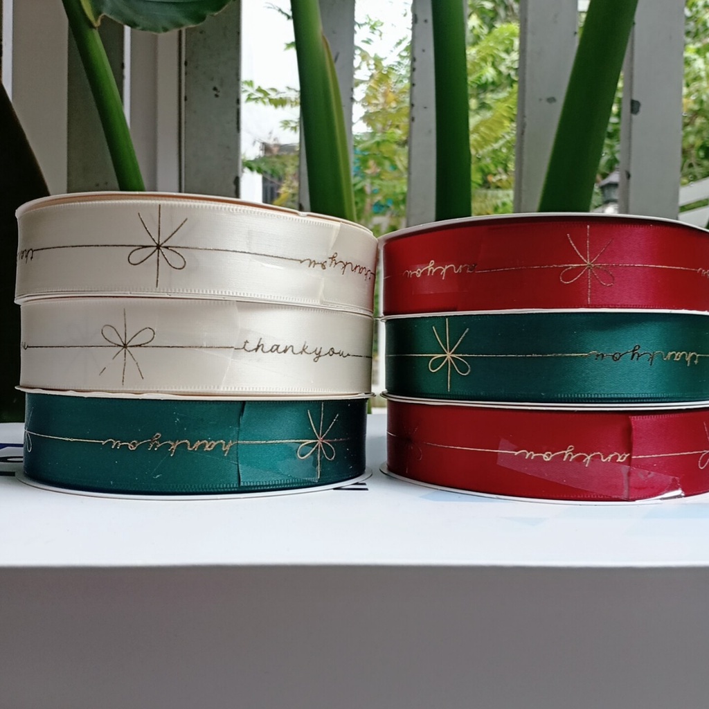 ❤️❤️Ruy Băng Màu In Chữ "Thank You" 2.5Cm Dài 47m Đóng Gói Quà Tặng