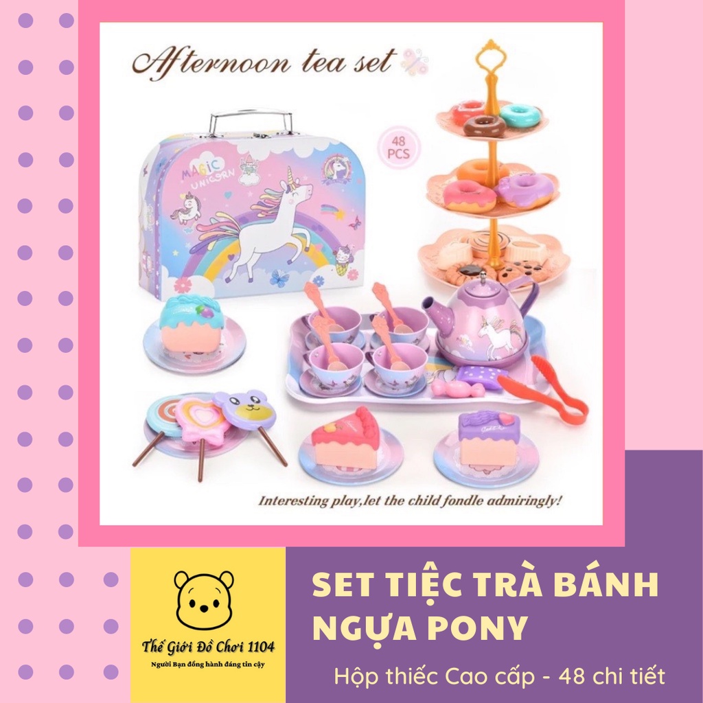 Set trà bánh Pony cho bé Tea Set 48 chi tiết chất liệu nhôm cao cấp, thegioidochoi1104