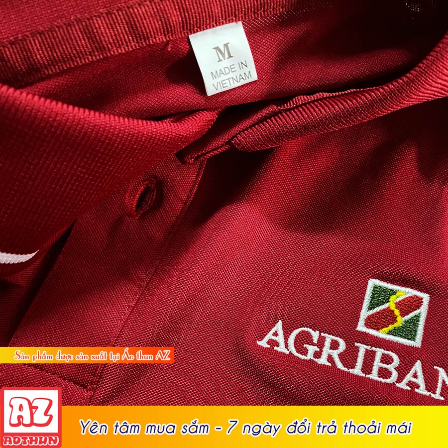 Áo thun polo nam nữ màu đỏ đô viền trắng thêu logo đồng phục ngân hàng agribank AT37