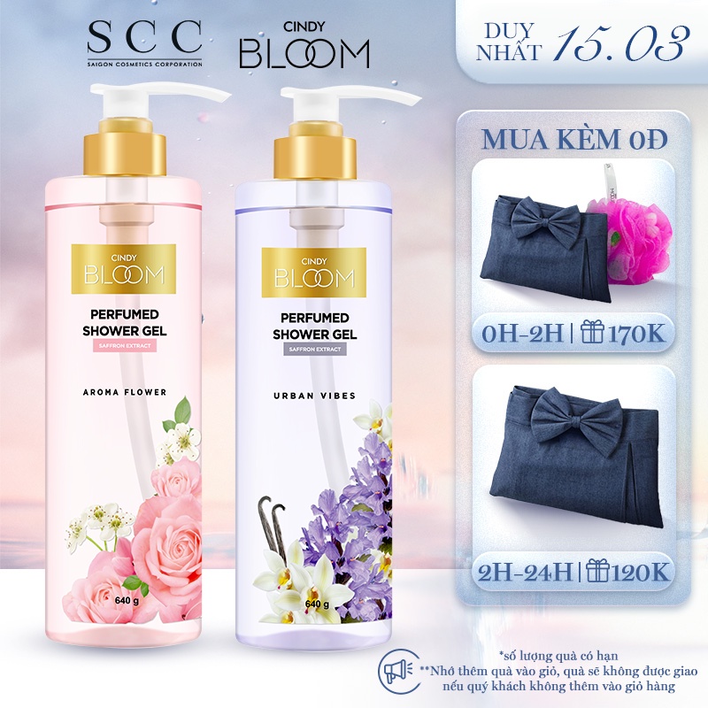 Combo sữa tắm nước hoa Cindy Bloom Aroma Flower 640g + Urban Vibes 640g