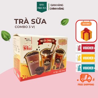 Trà sữa mix 3 vị ban milk tea tự pha kèm trân châu 1 hộp 6 set