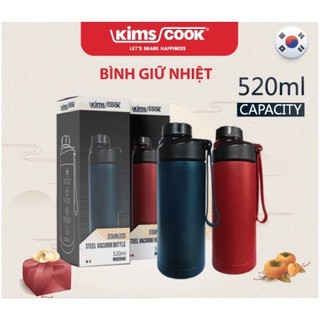 Bình giữ nhiệt KimsCook inox 2 lớp cao cấp 520ml, giữ nóng lên đến 8h , giữ lạnh 24h , lõi inox 304, có dây xách