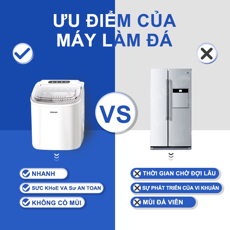 Máy Làm Đá Viên Siêu Tốc  Xiaomi Hicon Tạo Đá Nhanh Trong Vòng 6 Phút Công Suất Lớn GIữ Nhiệt Lâu Máy làm đá mini
