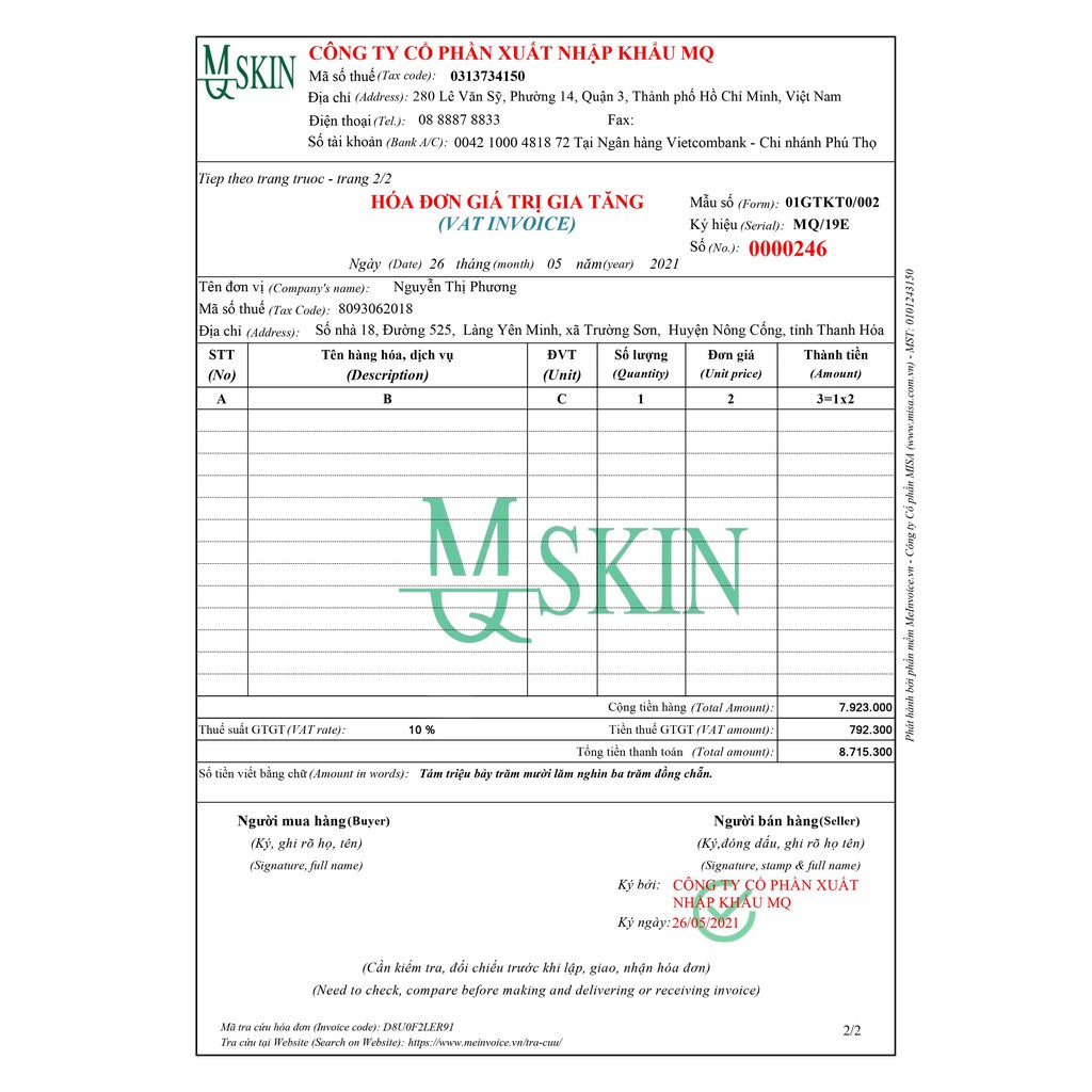 Serum Nhân Sâm Thay Da MQ Skin Chính Hãng