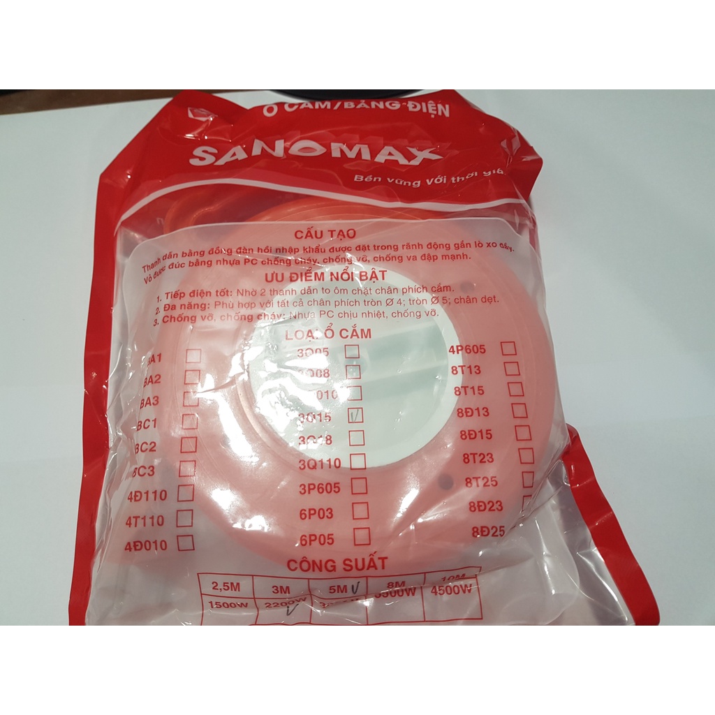 Ổ cắm điện quay 3 lỗ có công tắc chịu tải cao Sanomax