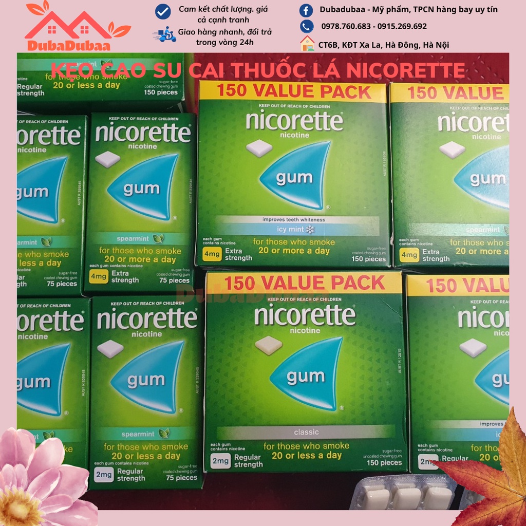 Kẹo cao su nhai cai thuốc_lá Nicorette 2mg vỉ 15 viên và hộp 75 viên