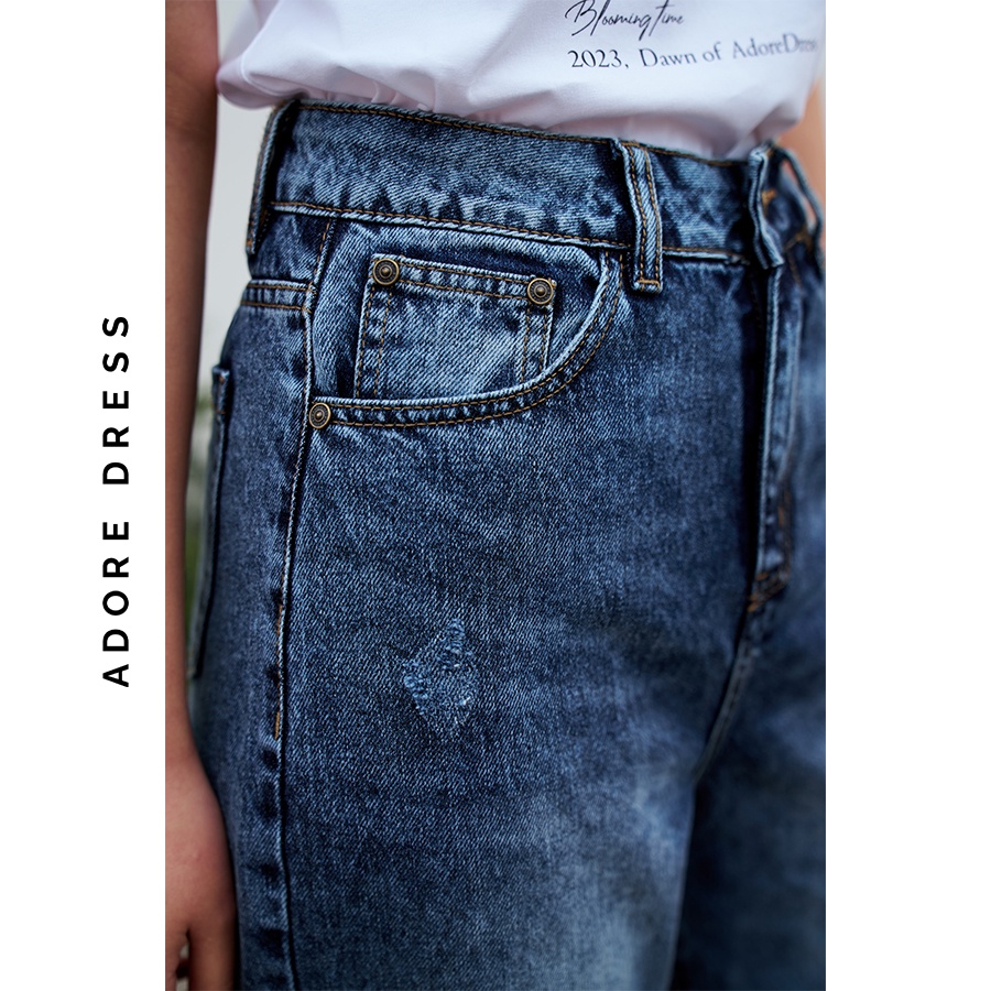 Quần jeans straight đen retro rách gối 2JE3001 ADORE DRESS