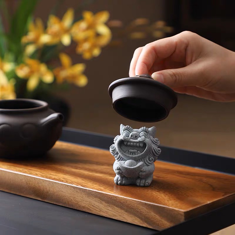 Cặp Tượng SƯ TỬ GIÓ Mini Đá Sa Thạch Xanh trang trí bàn trà, bàn làm việc, quà tặng ý nghĩa,... Tượng Sư Tử dễ thương