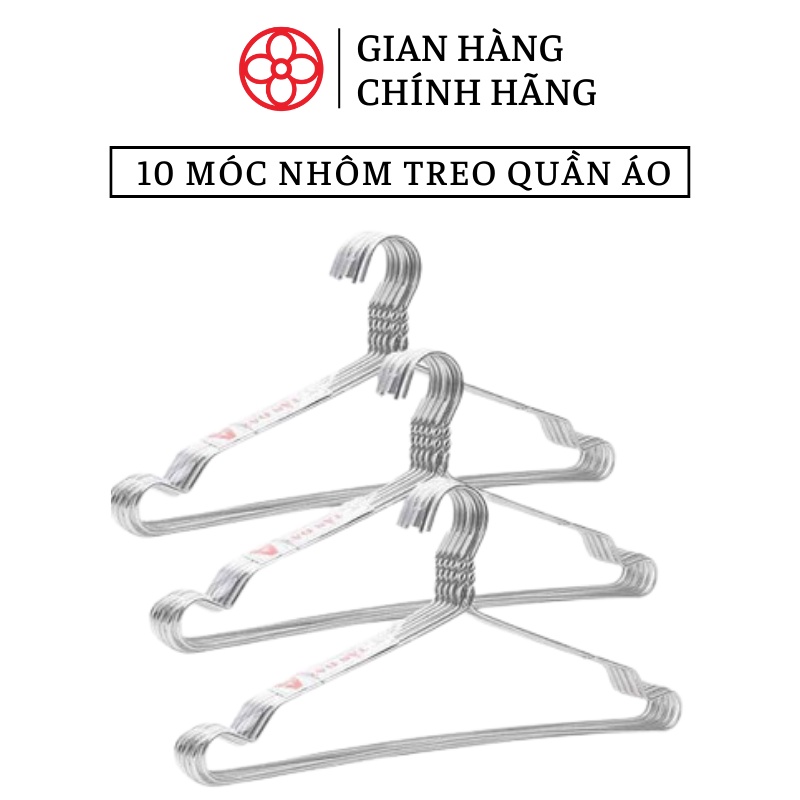 Combo 10 móc nhôm treo quần áo cho người lớn loại dày- Việt Nhật Plastic HN