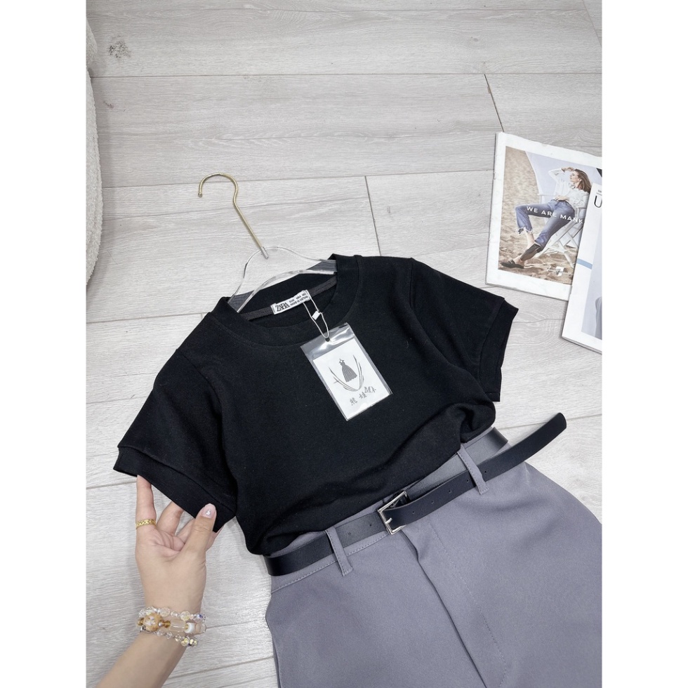 Set Áo Đen Mix Chân Váy Xám Dáng Dài, Xẻ 1 Bên Siêu Hót