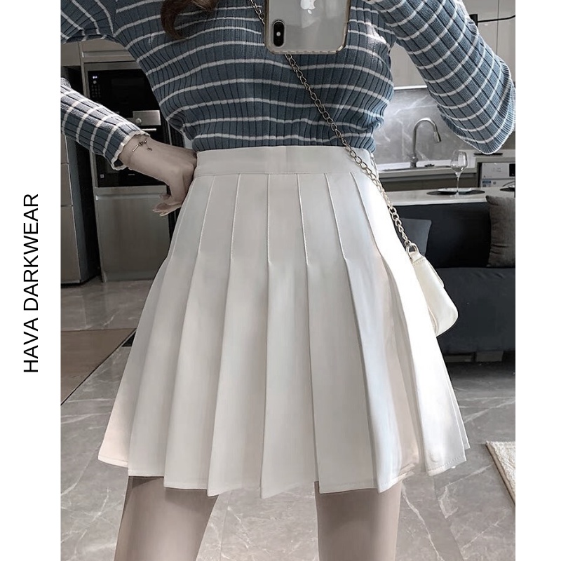 Chân váy HAVADW màu đen và trắng dáng xòe ngắn xếp ly CV10