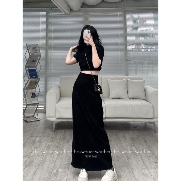 Chân váy suông thun Joomate dáng dài siêu dễ phối đồ hack dáng 257