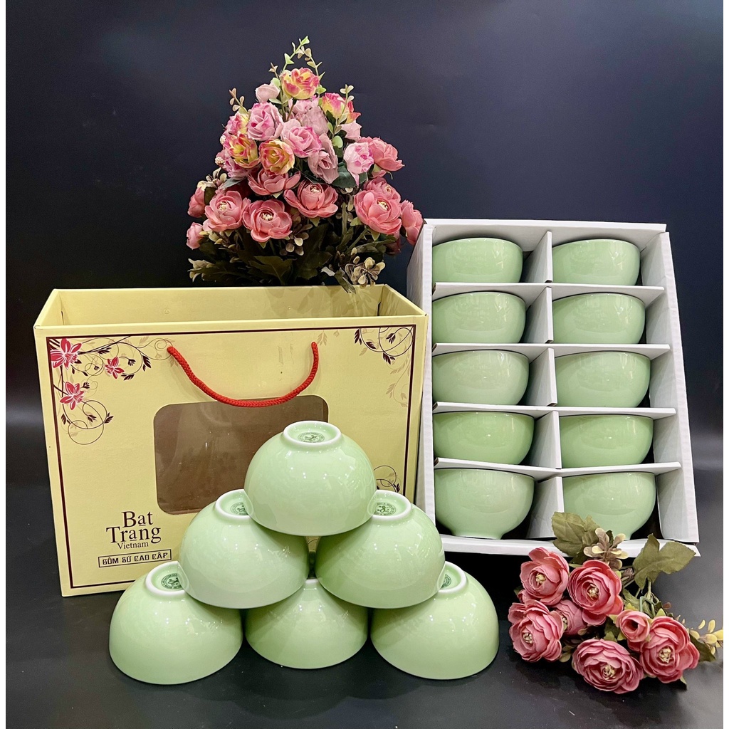 Set 10 Bát Cơm Bát Tràng Cao Cấp Hàng Loại I - Bộ Bát Ăn Cơm Men Ngọc - Bộ chén ăn cơm Bát Tràng