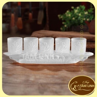 Án năm ly nước thờ cúng lưu ly trắng