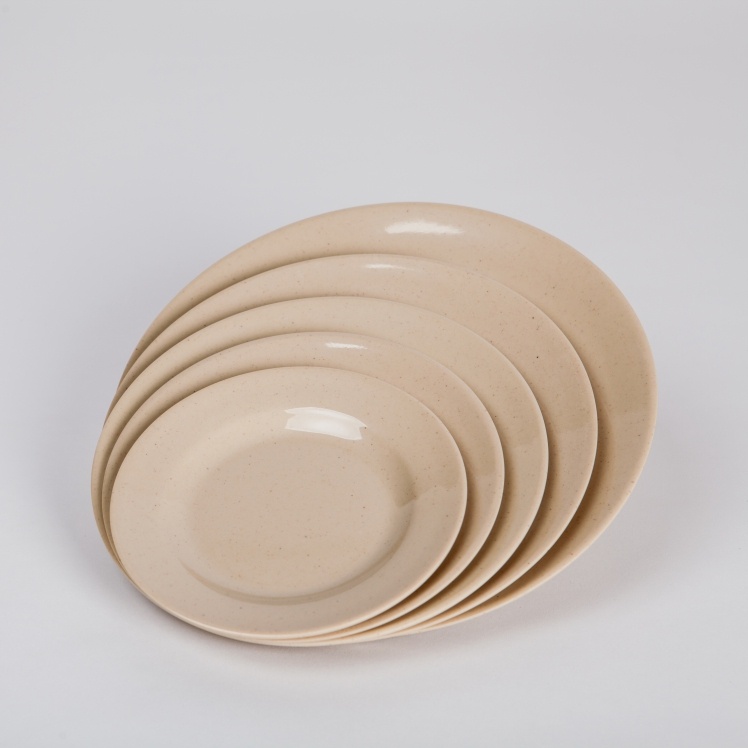 Dĩa Tròn Nhựa Melamine Cạn Nâu Bóng