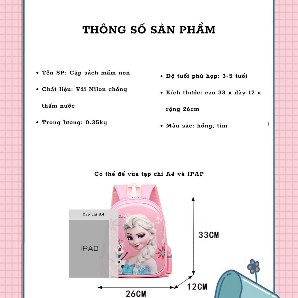 Balo cho bé gái mầm non, cặp sách elsa hình công chúa kitty, elsa, sofia nhiều ngăn Bắp Ngô Kids đi học mẫu mới 2023