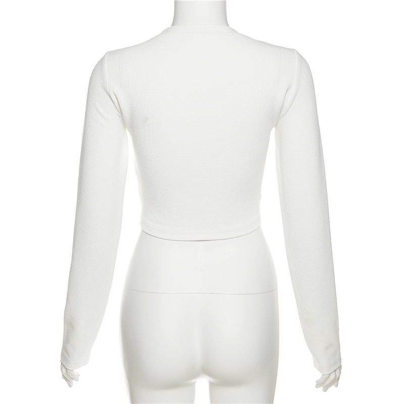 Weird Puss Áo Thun Tay Dài Hở Rốn Dáng Ôm Màu Sắc Tương Phản Phong Cách retro Dành Cho Nữ