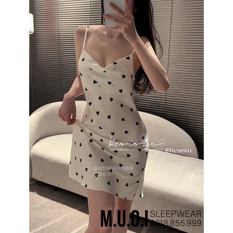 Váy ngủ lụa tim xẻ đùi sexy cổ đổ ngực 2023❤️FREESHIP❤️Đầm mặc nhà gợi cảm QUẢNG CHÂU Muối store SX 240 ( video- ảnh) | BigBuy360 - bigbuy360.vn