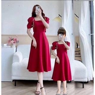 Set Đỏ tay phồng kiểu có size Mẹ & bé