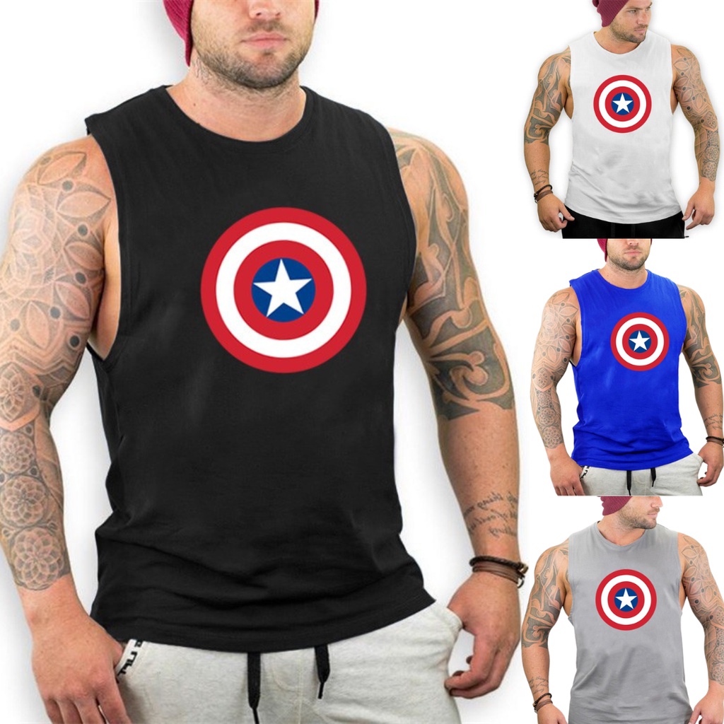 Áo thun ba lỗ nam In hình captian americian vải cotton